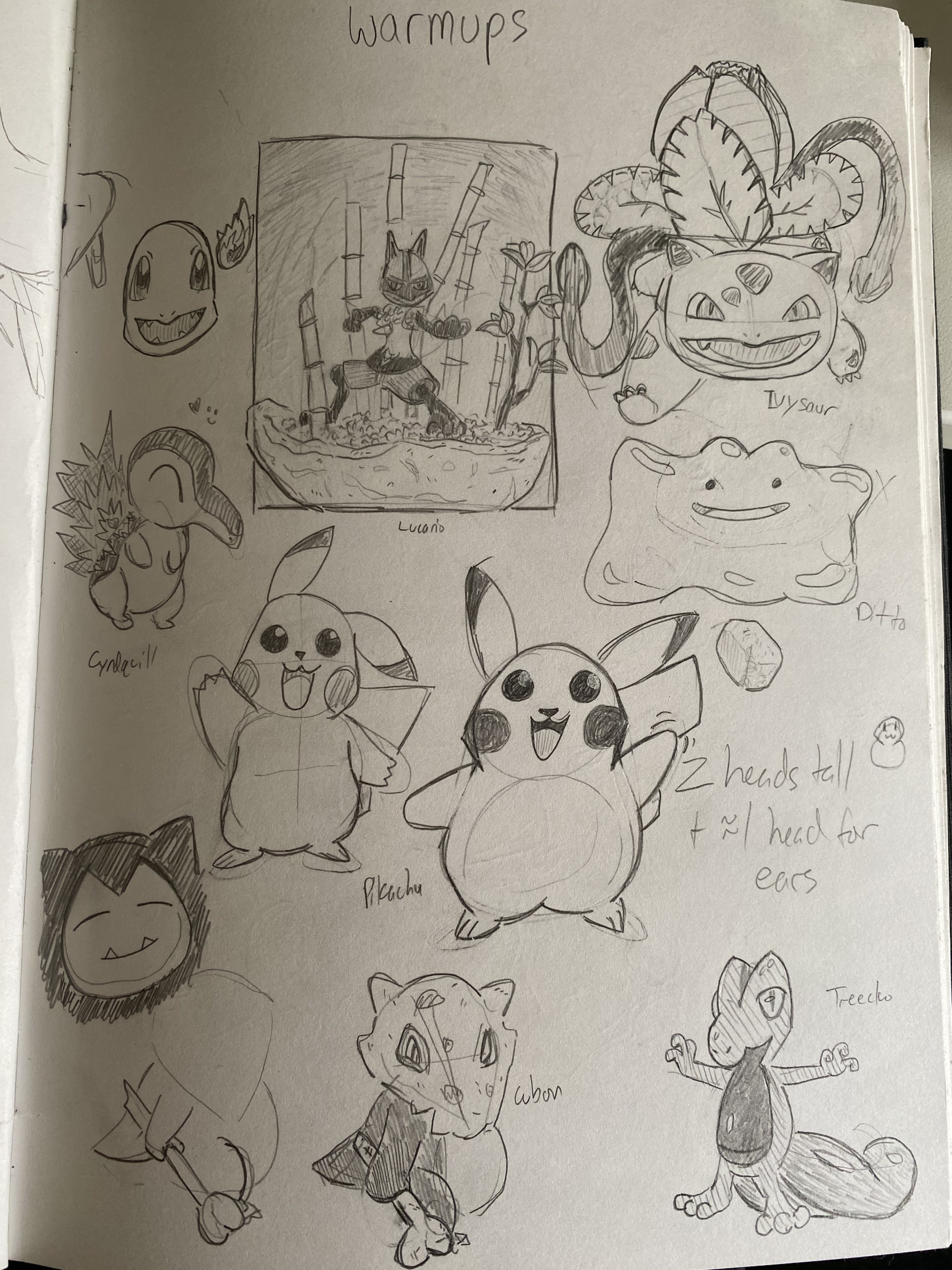 Warmup page of pokemon sketches